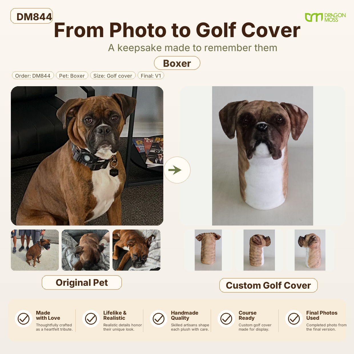 DragonMoss - custom Plush Golf Cover From the Photos of Your Pet