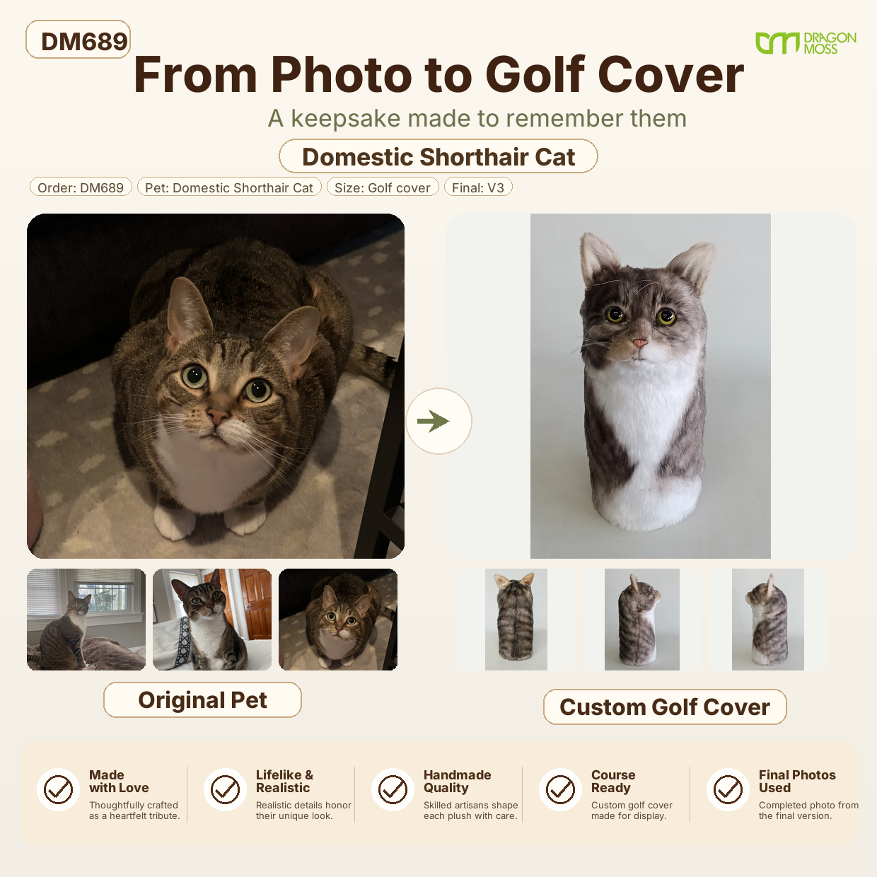DragonMoss - custom Plush Golf Cover From the Photos of Your Pet