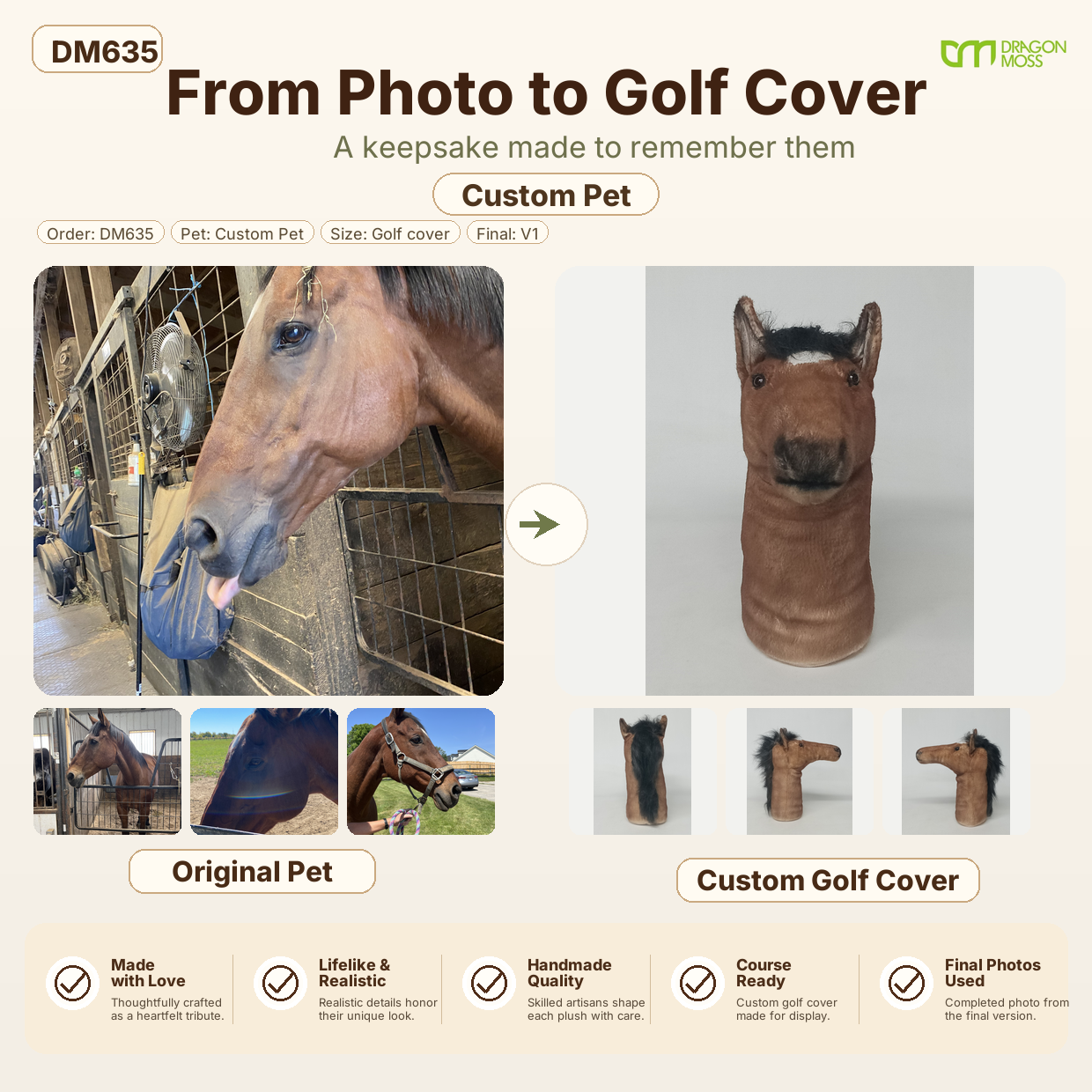 DragonMoss - custom Plush Golf Cover From the Photos of Your Pet