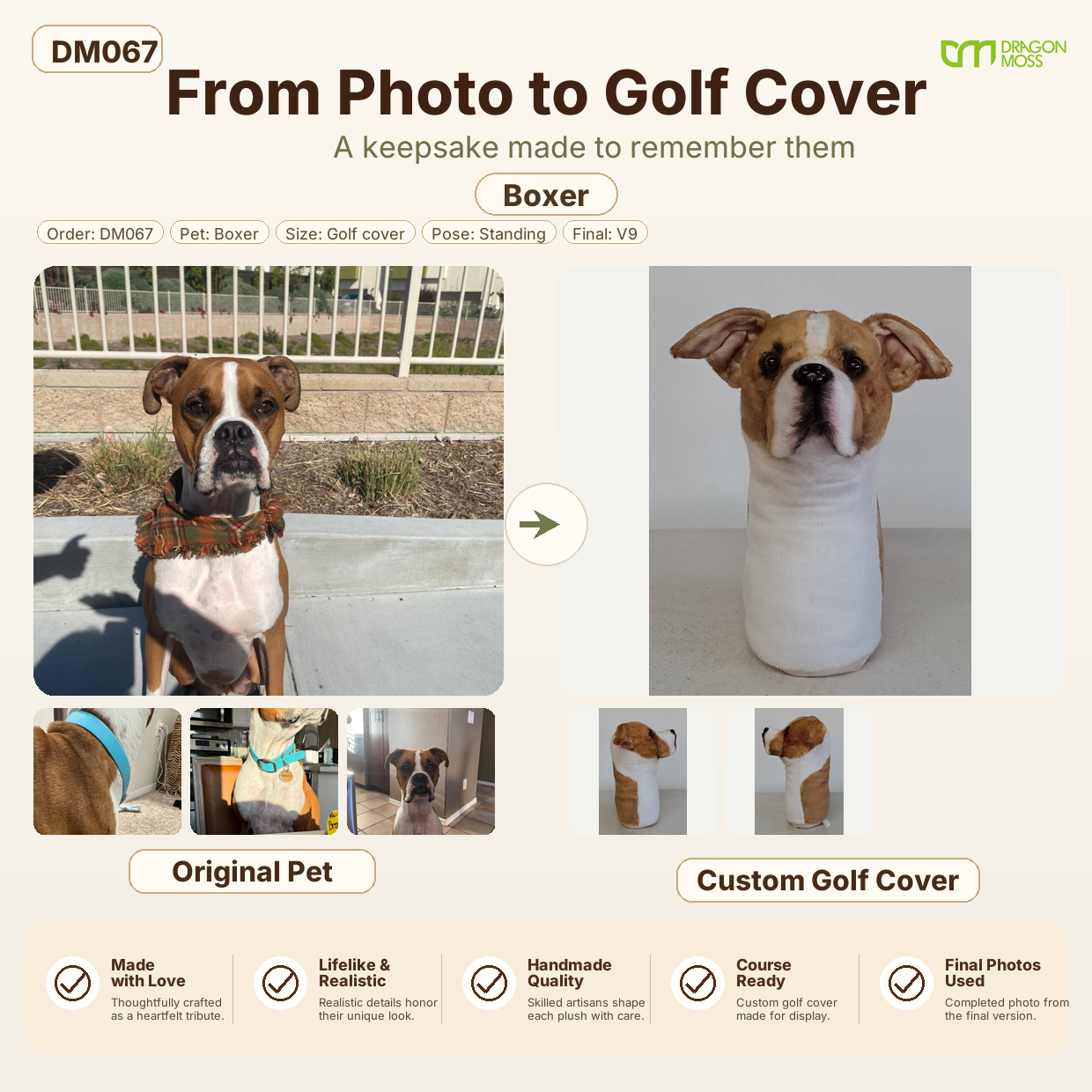 DragonMoss - custom Plush Golf Cover From the Photos of Your Pet