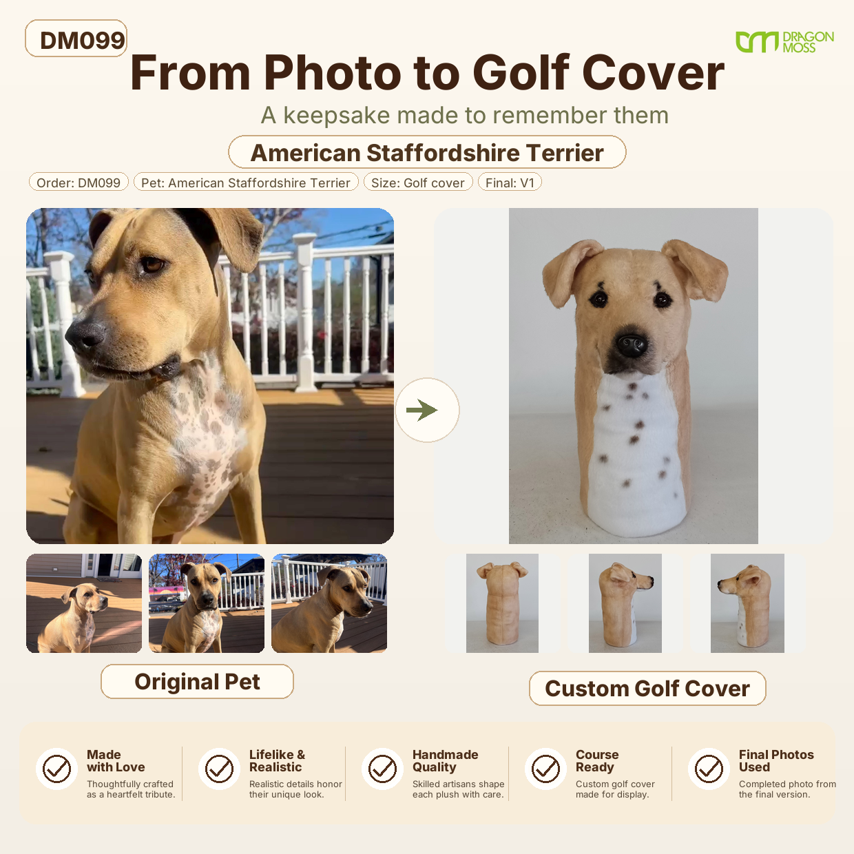 DragonMoss - custom Plush Golf Cover From the Photos of Your Pet