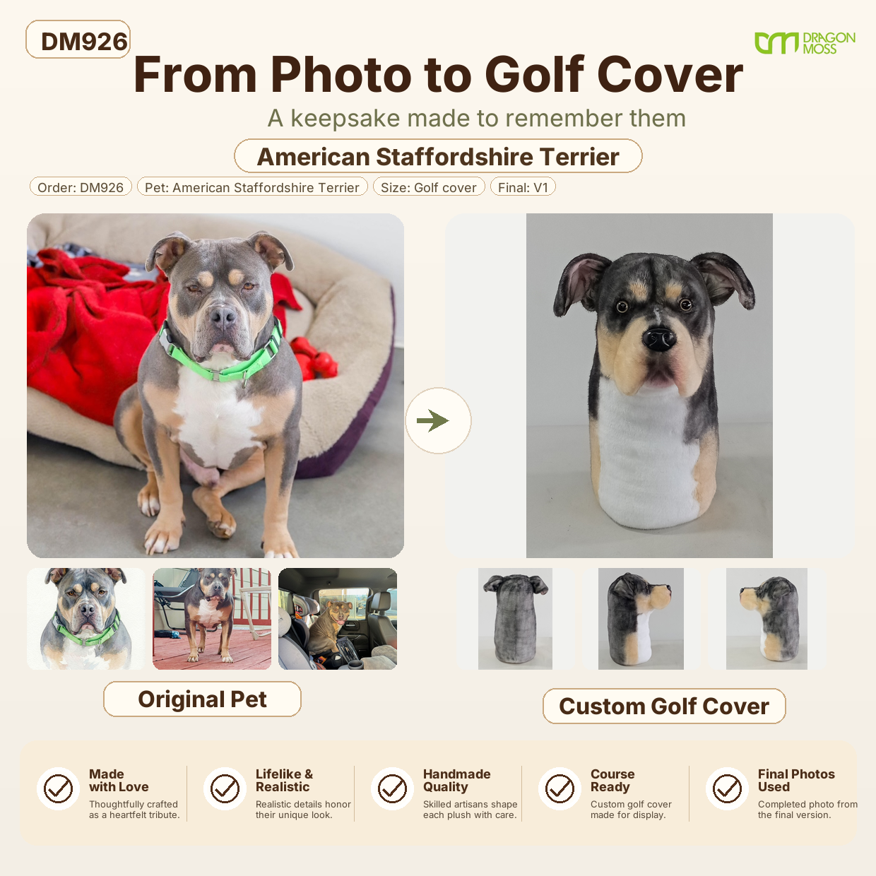 DragonMoss - custom Plush Golf Cover From the Photos of Your Pet