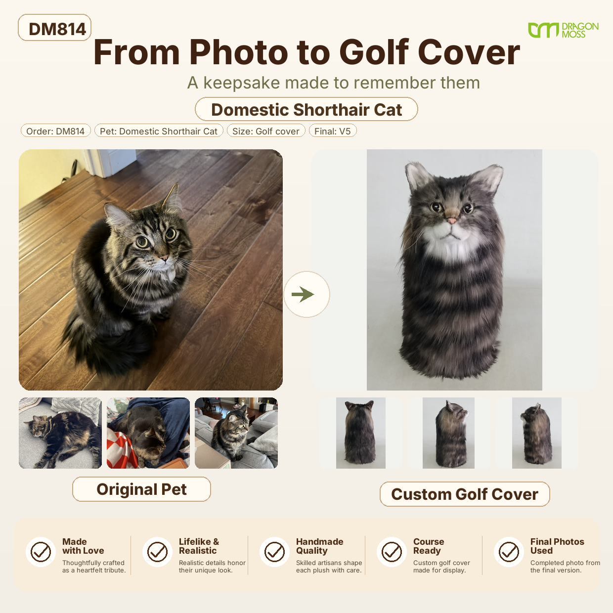 DragonMoss - custom Plush Golf Cover From the Photos of Your Pet