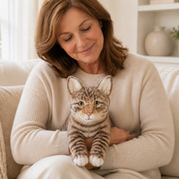 Ready-Made Brown Cat Plush - held for companionship