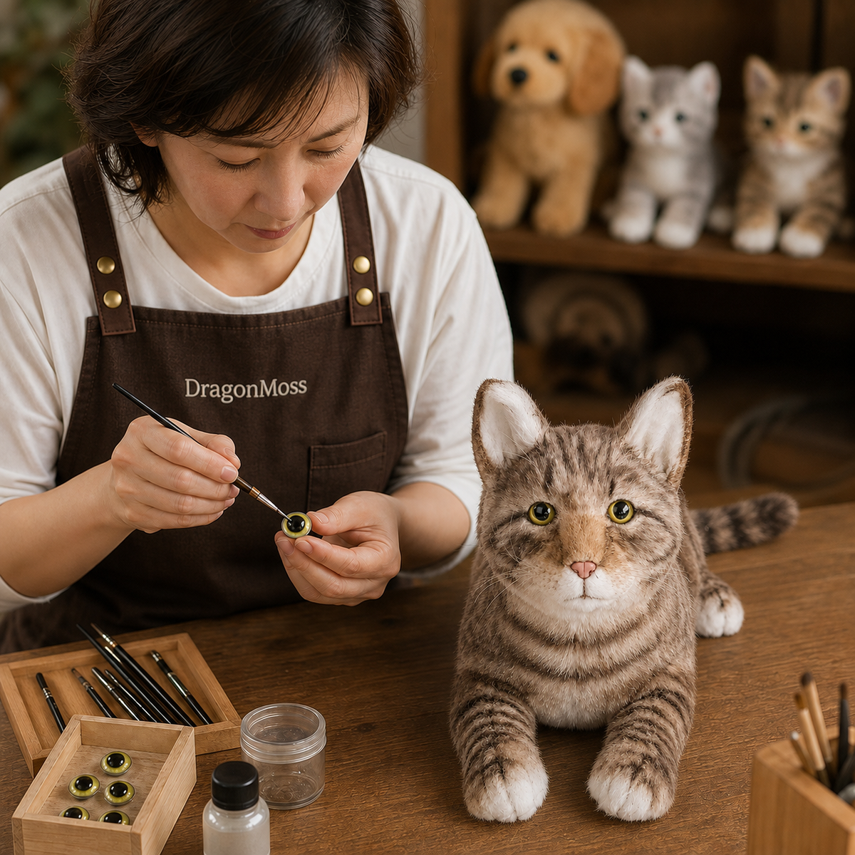 Ready-Made Brown Cat Plush - crafting scene
