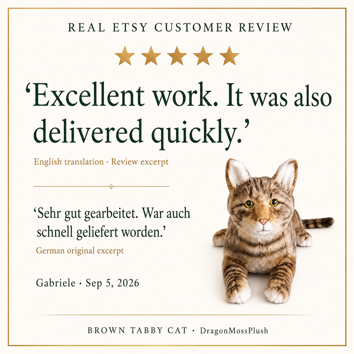 Ready-Made Brown Cat Plush - Etsy review graphic