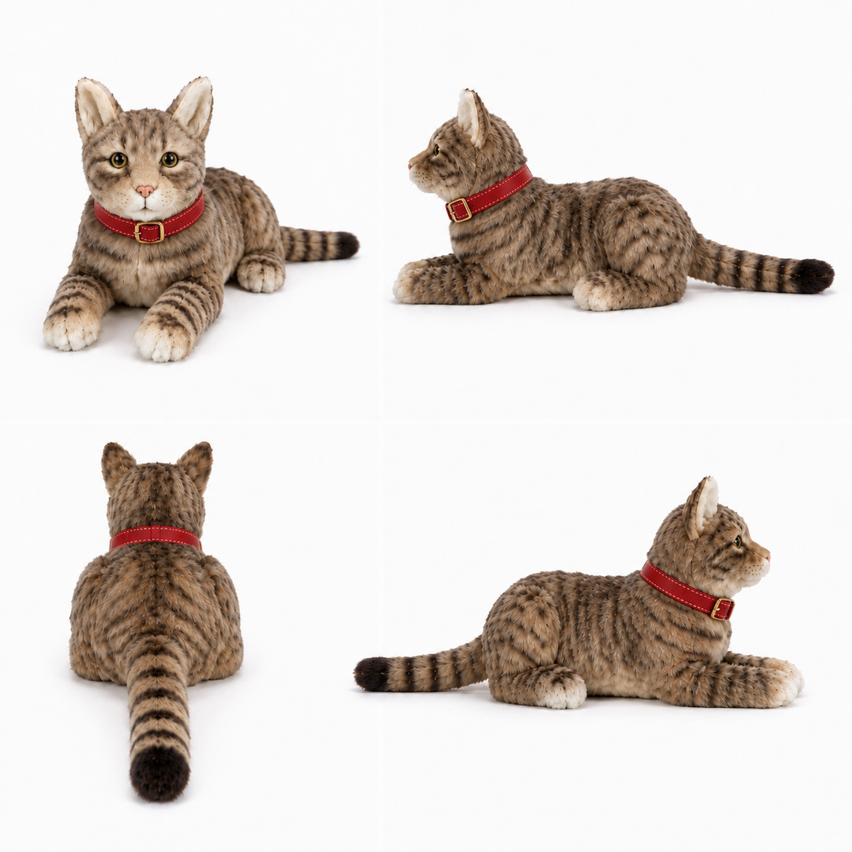 Ready-Made Brown Cat Plush - red collar views