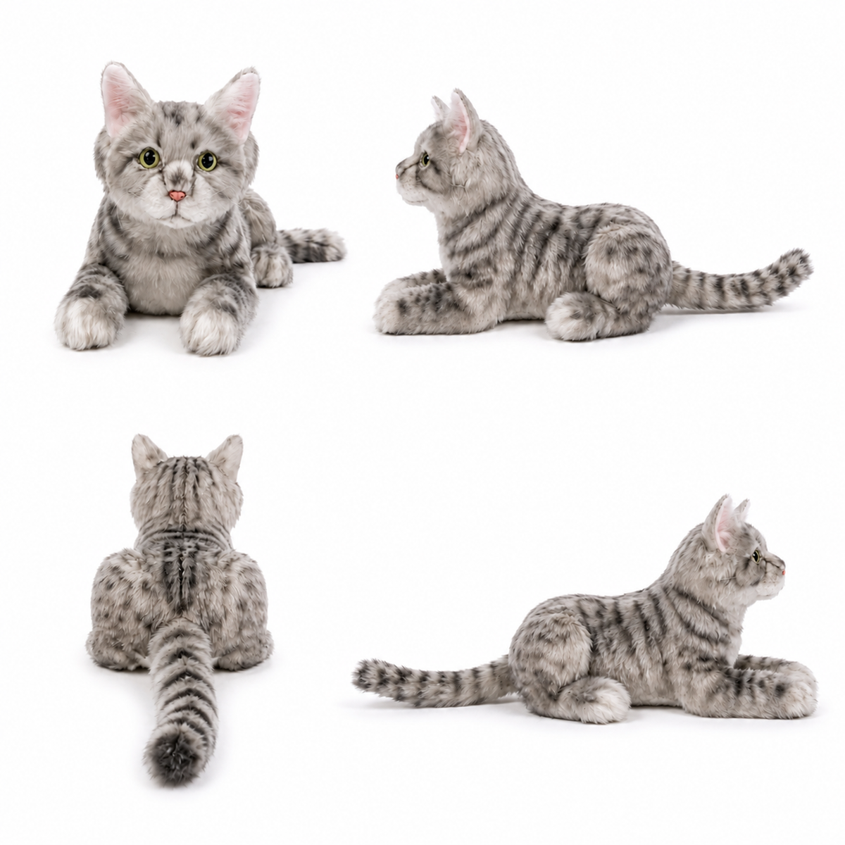Ready-Made Gray Cat Plush - front, back and side views