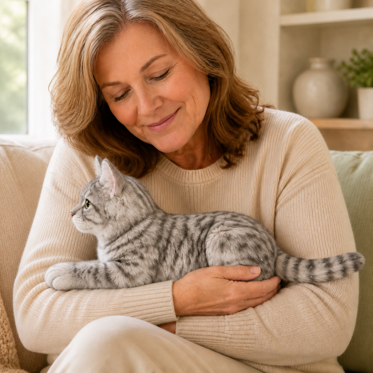 Ready-Made Gray Cat Plush - held for companionship