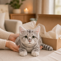 Ready-Made Gray Cat Plush - gift scene
