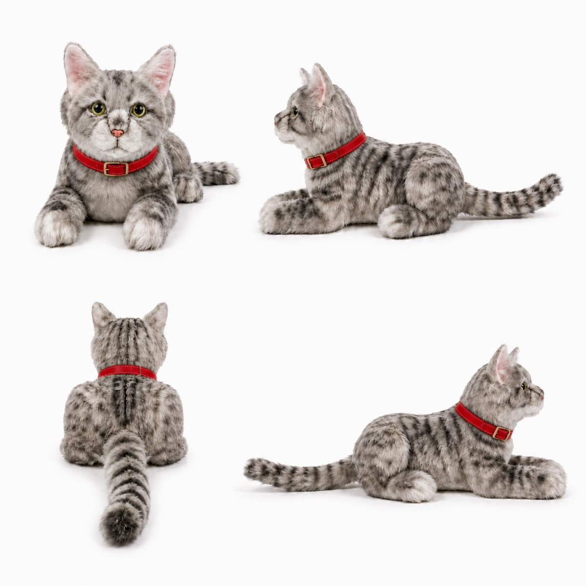 Ready-Made Gray Cat Plush - red collar views