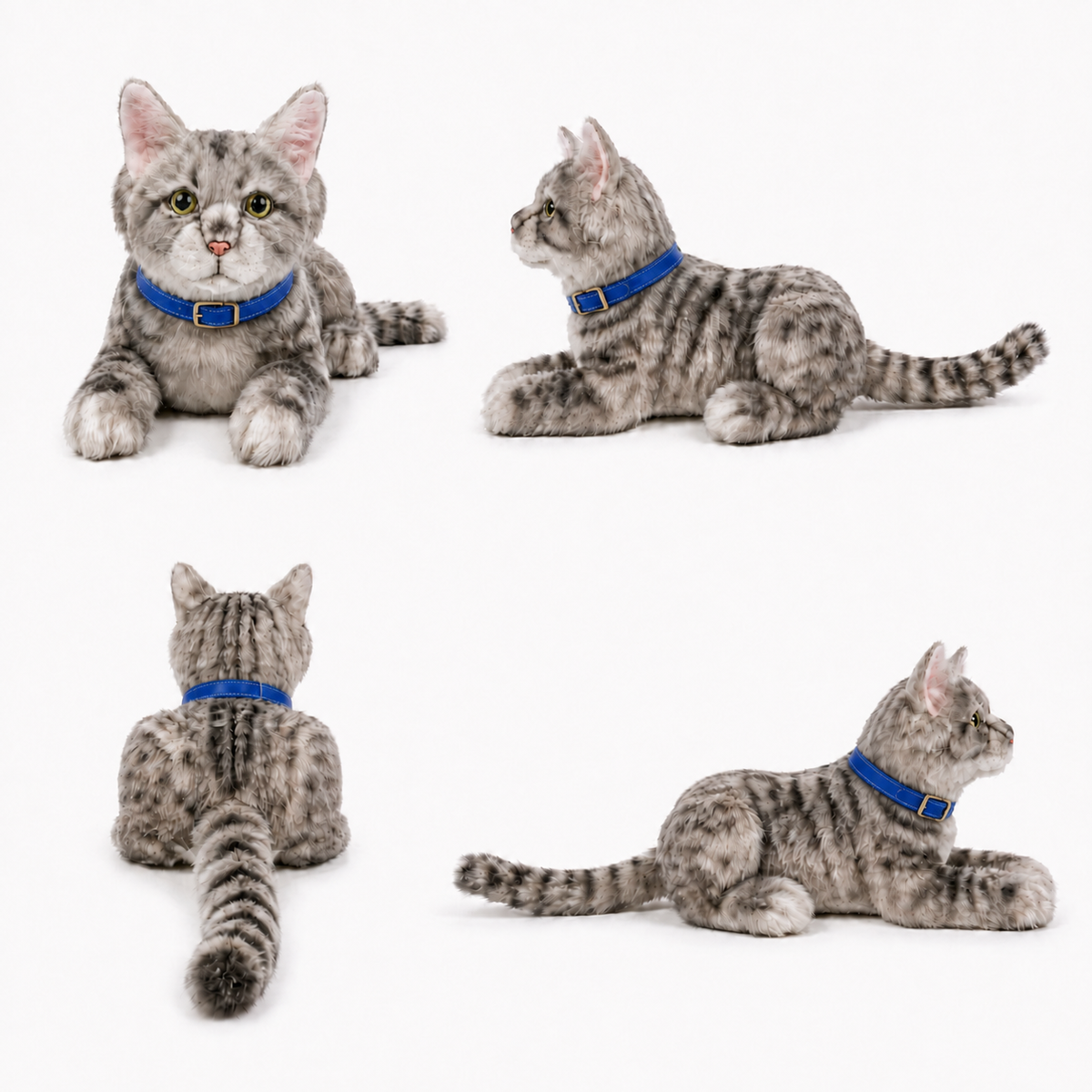 Ready-Made Gray Cat Plush - blue collar views