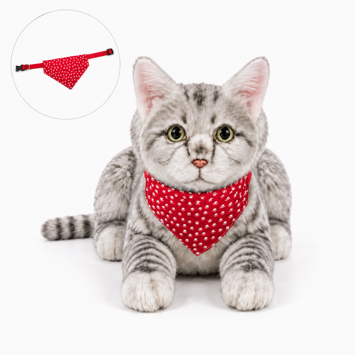 Ready-Made Gray Cat Plush - red bandana