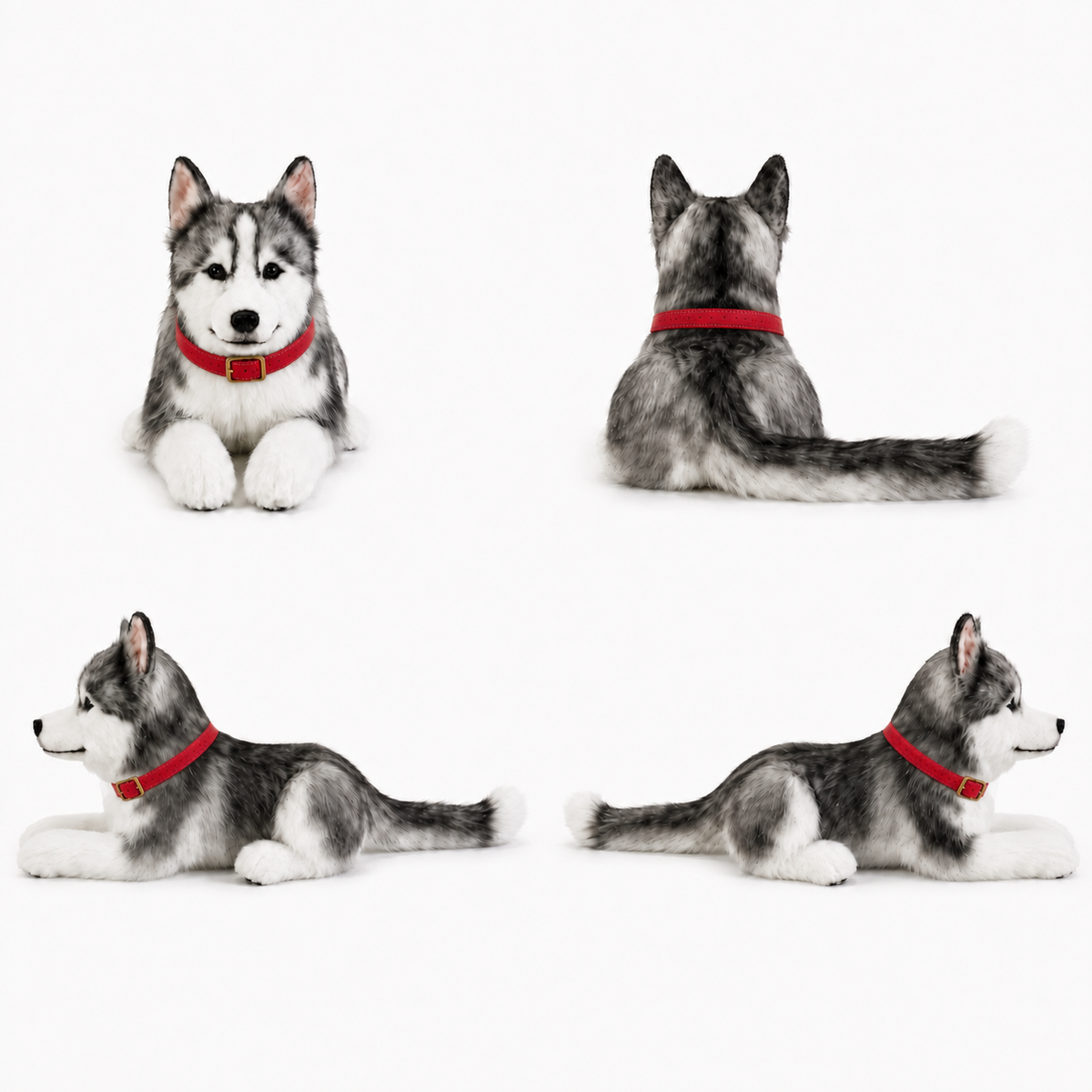 Ready-Made Siberian Husky Plush - red collar views