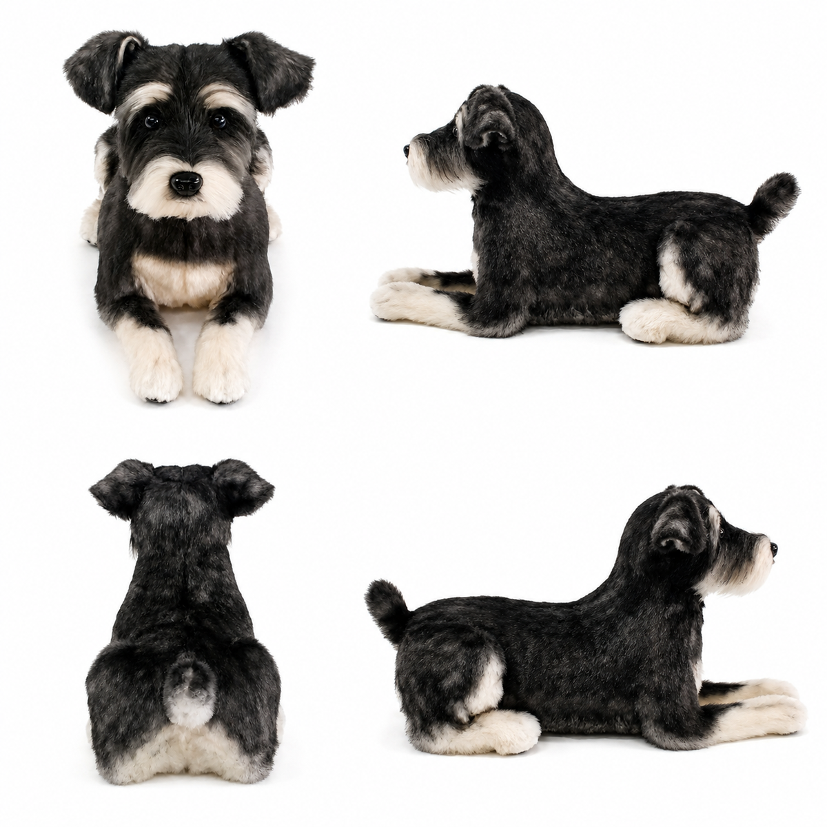 Ready-Made Miniature Schnauzer Plush - front, back and side views
