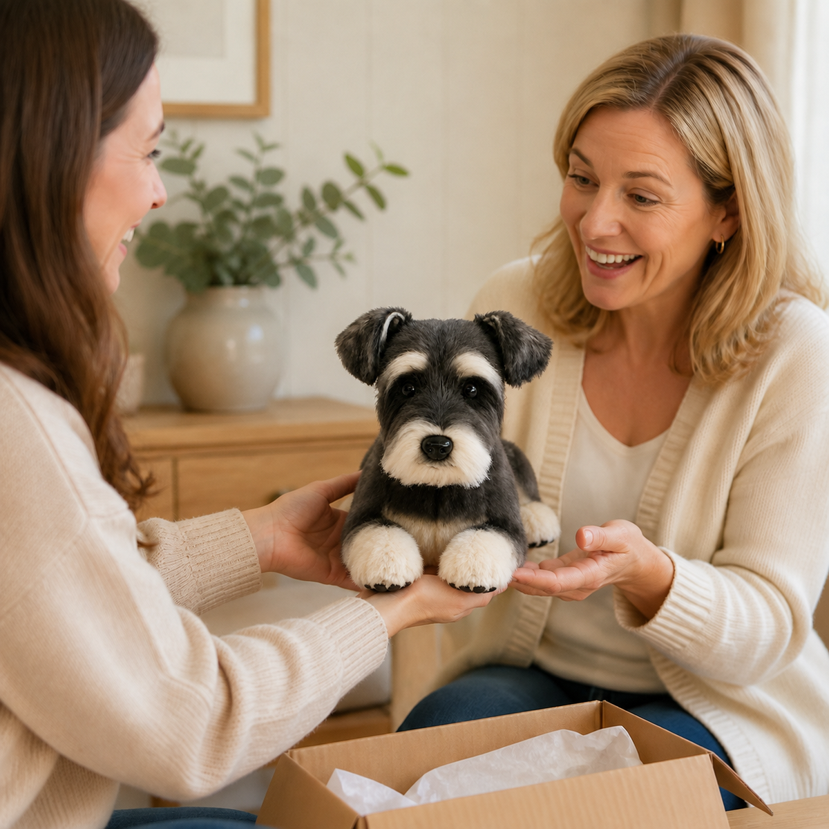 Ready-Made Miniature Schnauzer Plush - gift scene