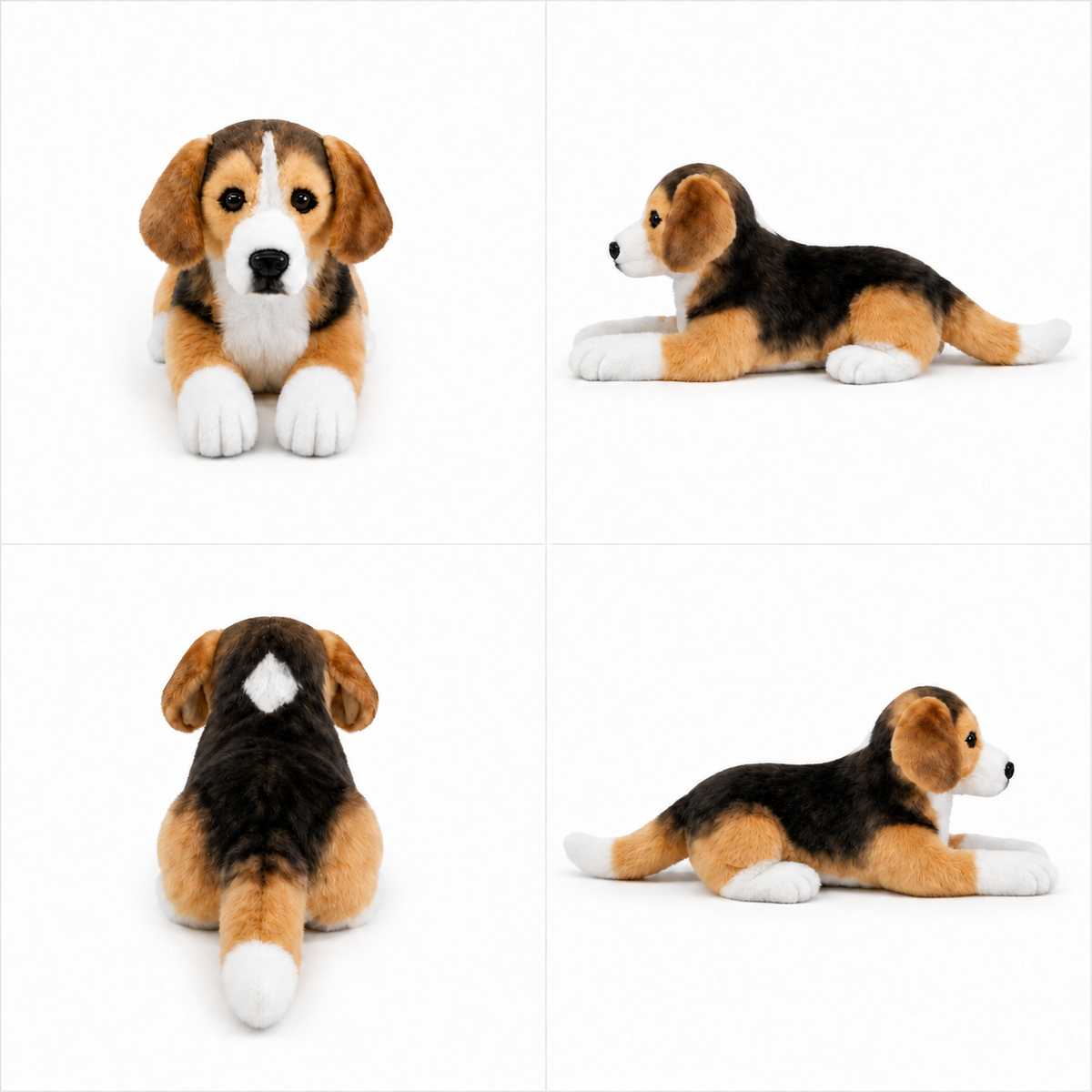 Ready-Made Beagle Plush - front, back and side views