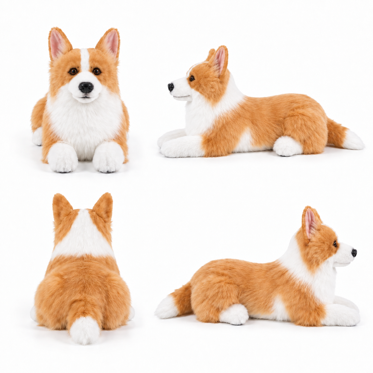 Ready-Made Corgi Plush - front, back and side views
