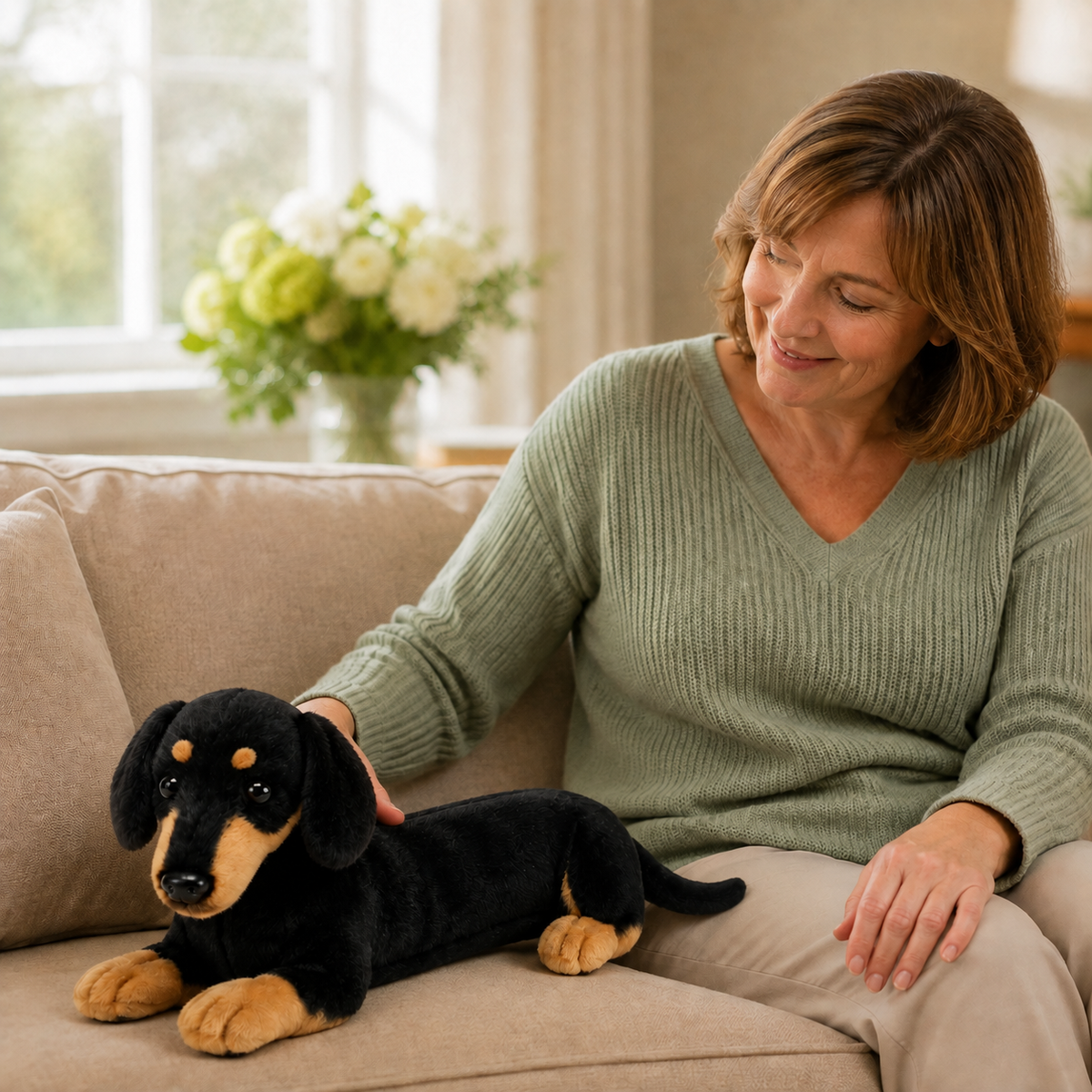 Ready-Made Short-Haired Dachshund Plush - held for companionship