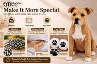 HugTwin plush add-ons including zipper bag, paw pads, and internal weight