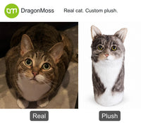 PawCaddie photo comparison: a tabby-and-white cat beside a matching custom cat golf headcover.