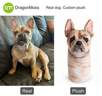 PawCaddie photo comparison: a French bulldog beside a matching custom dog golf headcover.
