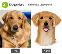 PawCaddie photo comparison: a golden retriever beside a matching custom dog golf headcover.