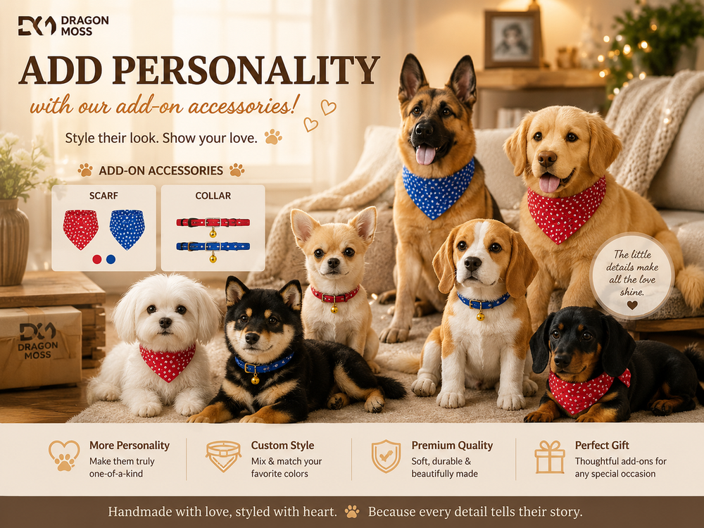 HugTwin red and blue collar and bandana add-ons for custom pet plush