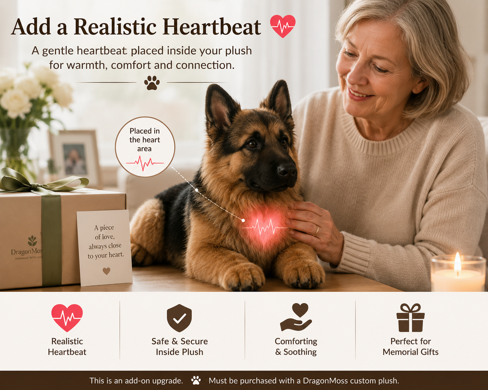 HugTwin heartbeat module add-on installed inside a custom pet plush