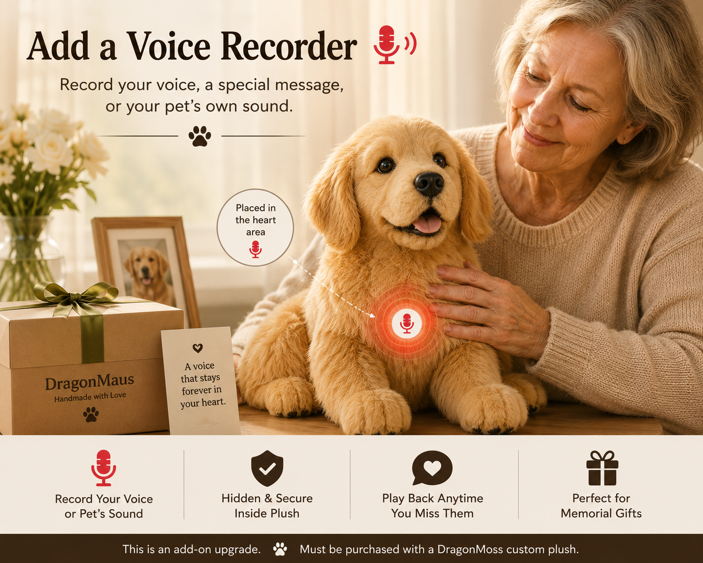 HugTwin voice recorder add-on for a custom pet plush