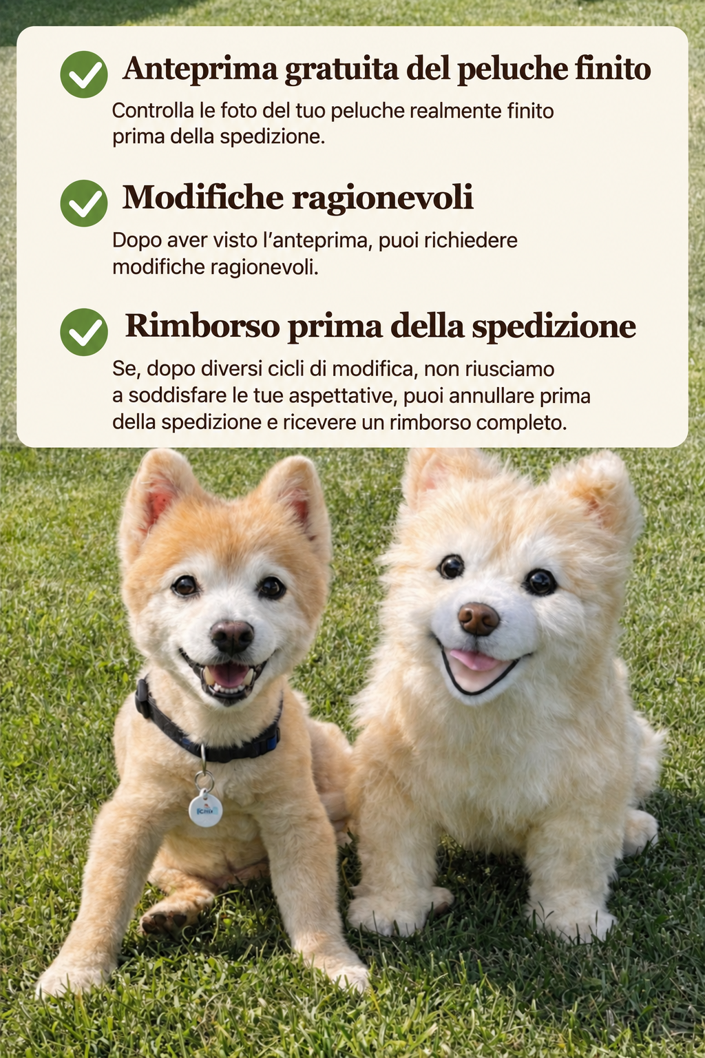 Gratis finito-peluche anteprima e la politica di modifica per HugTwin peluche personalizzato del tuo animale