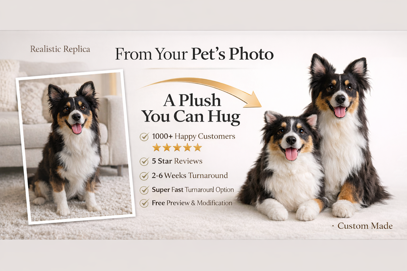 From your pet photo to a huggable custom plush replica