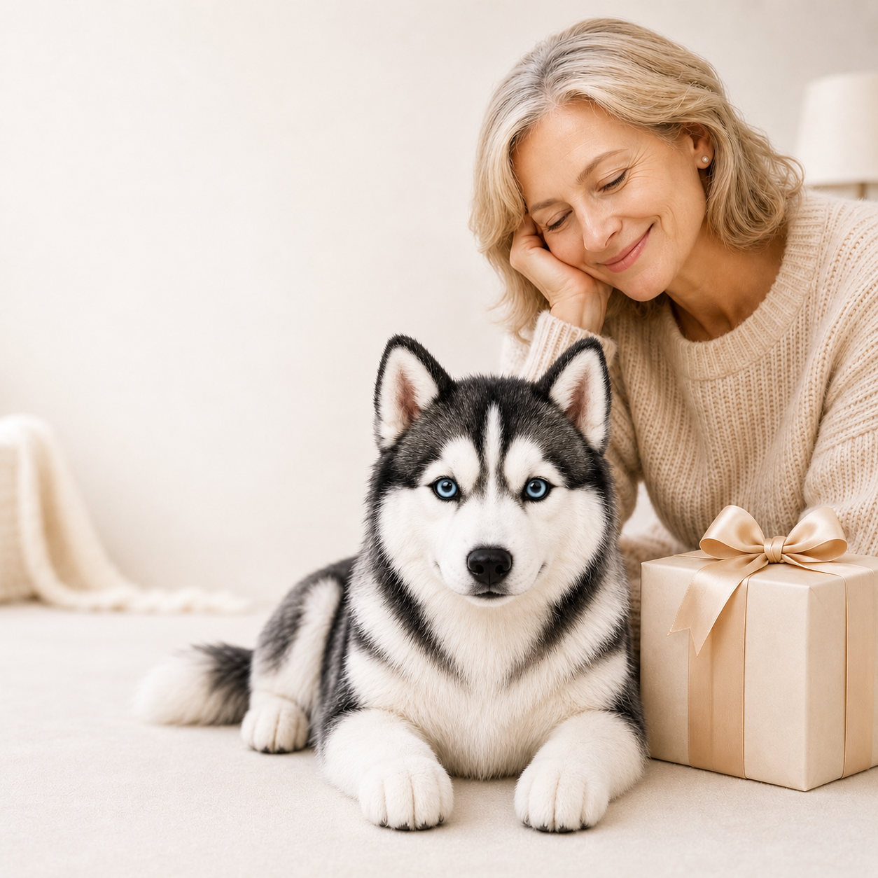 Companion Collection ready-made Husky plush presented as a gift