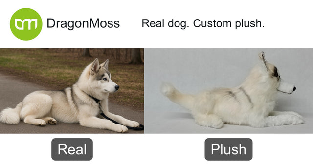 Dog photo beside a full-body custom plush, comparison 004