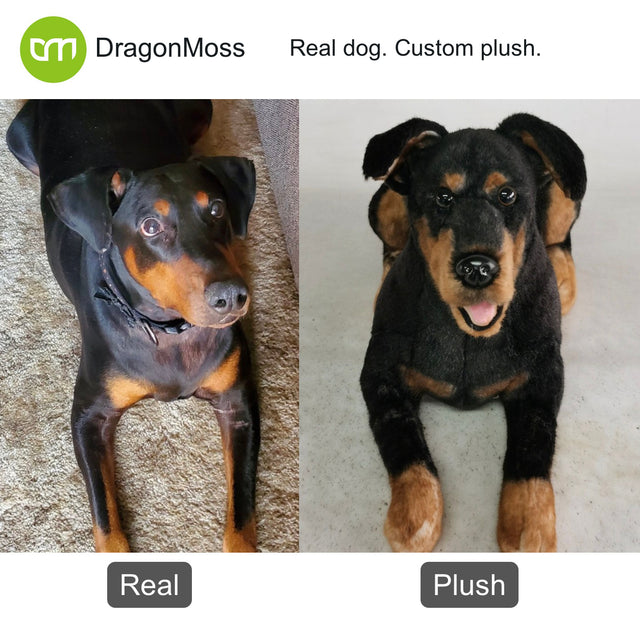 Dog photo beside a full-body custom plush, comparison 129